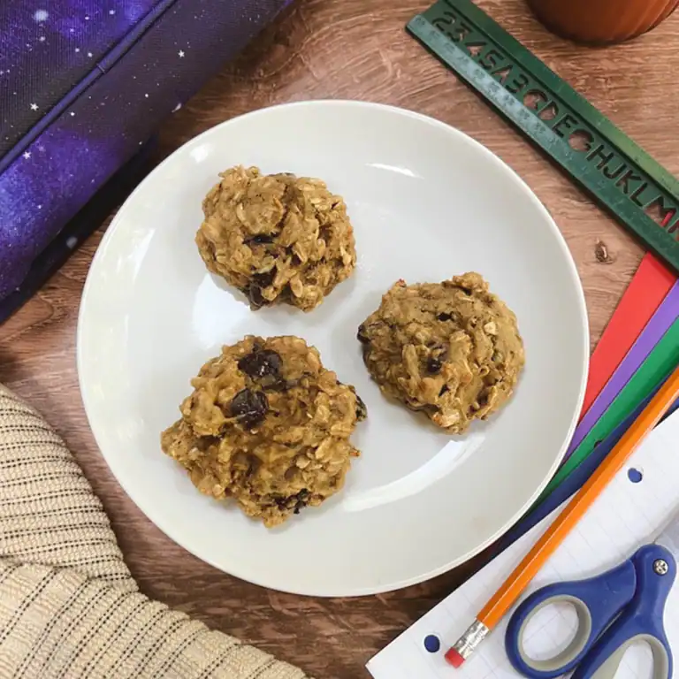 Healthy vegan breakfast cookies on white plate.