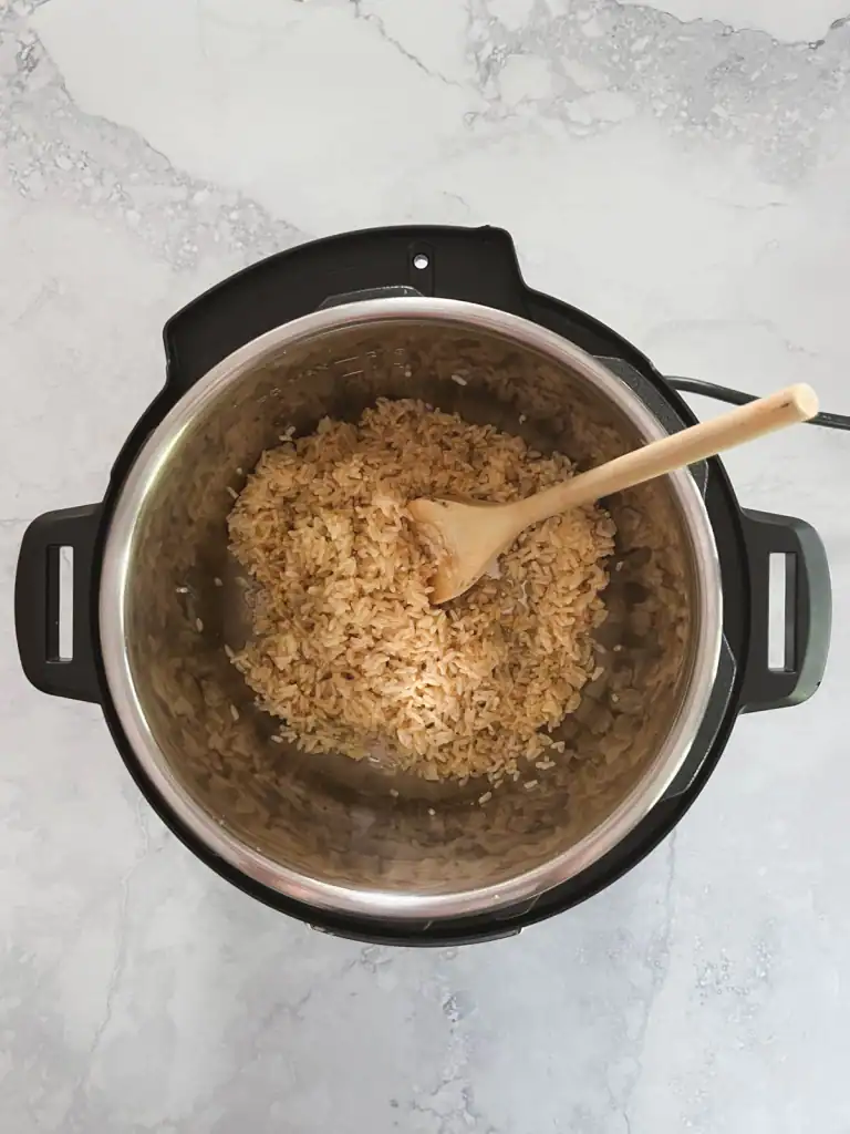 Cooked brown rice in an Instant Pot.
