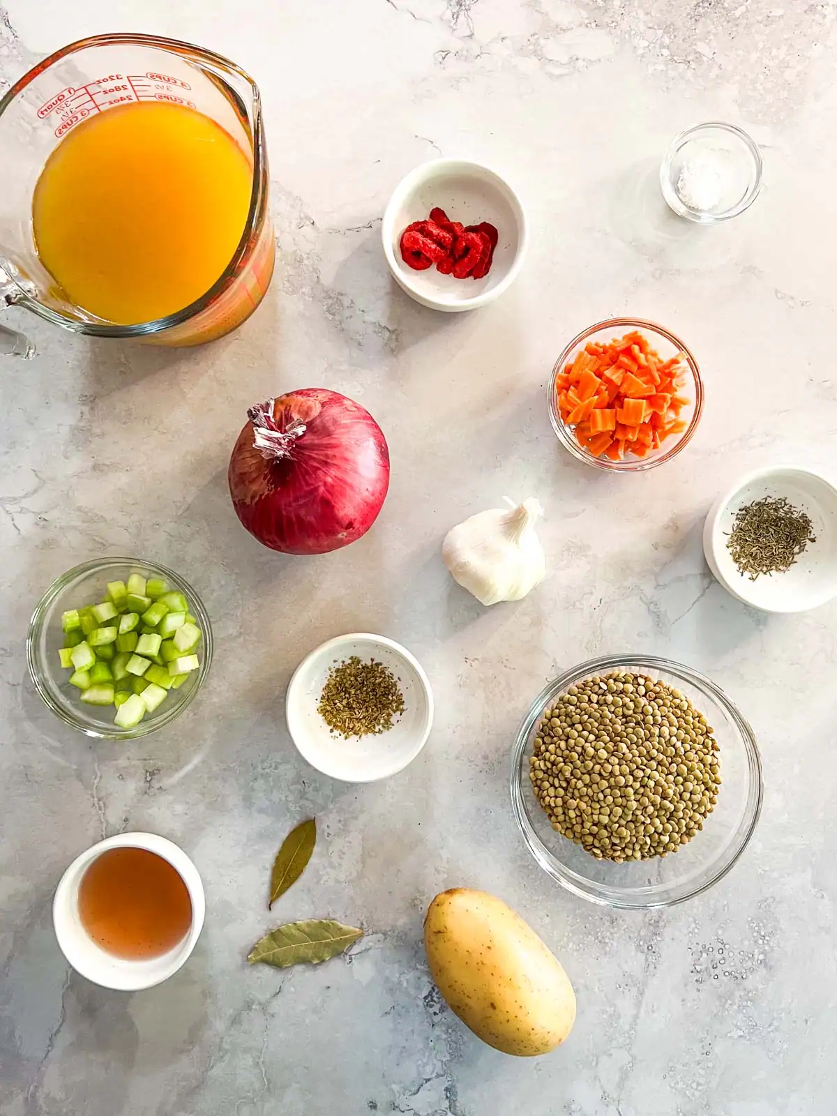 Ingredients for Instant Pot vegan lentil soup.