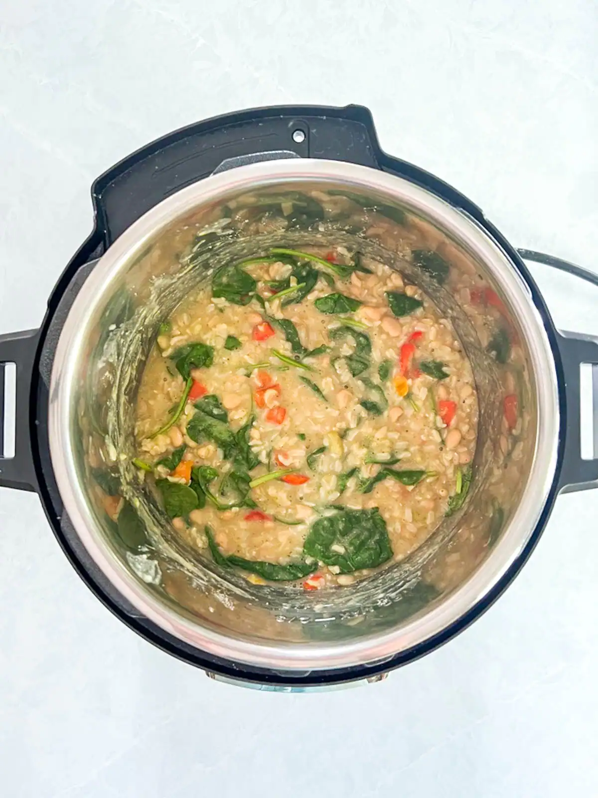 Creamy vegan green curry rice in an Instant Pot.