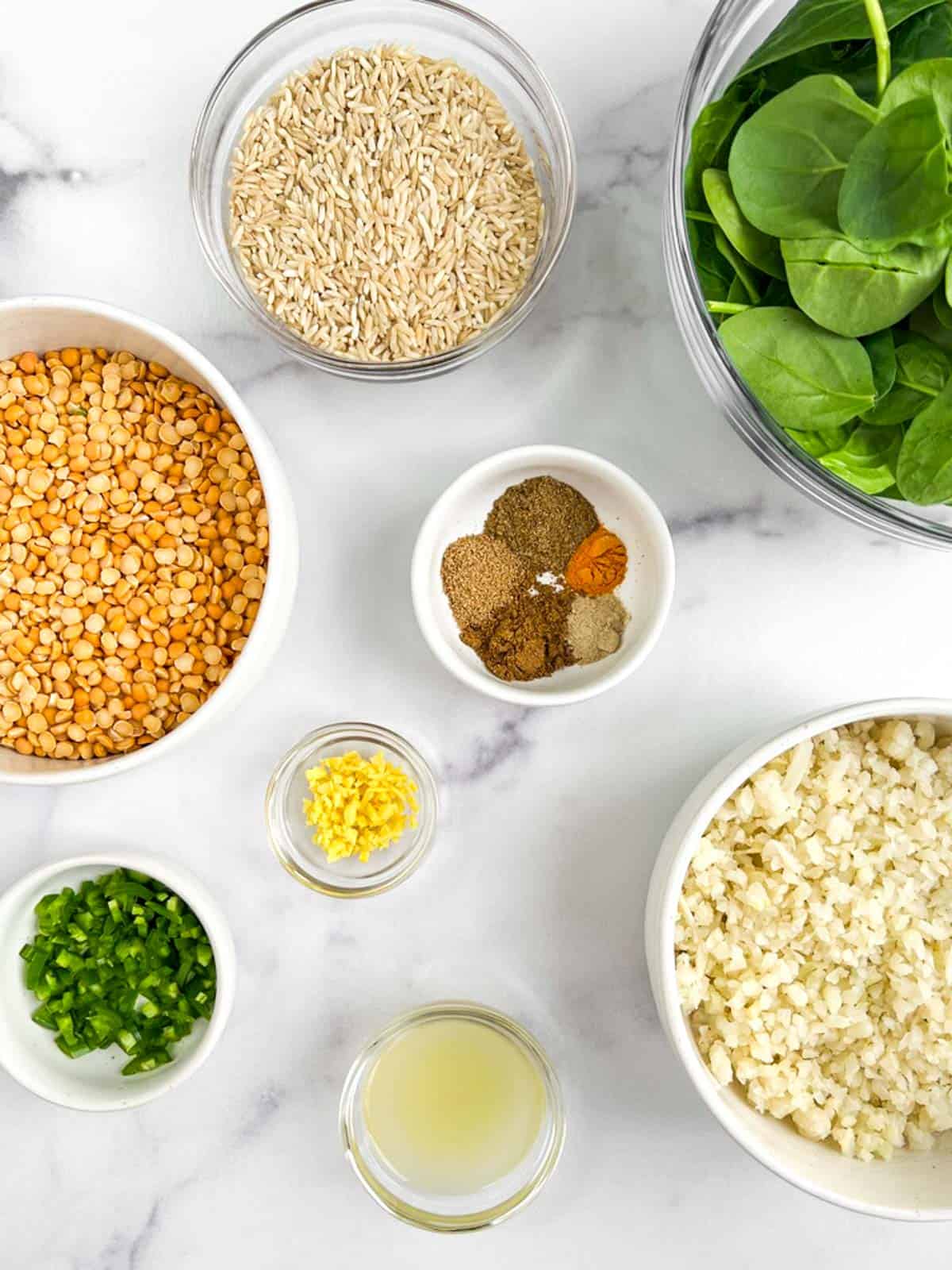 Ingredients for easy vegan Instant Pot kitchari.