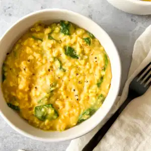 Easy vegan Instant Pot kitchari in a bowl.
