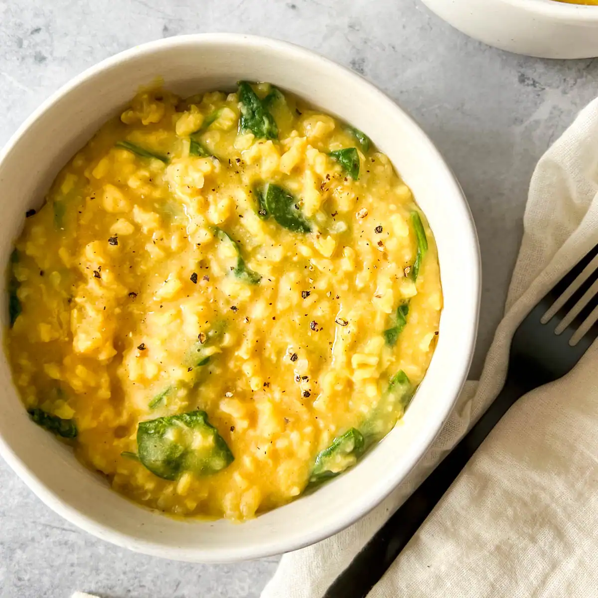 Easy vegan Instant Pot kitchari in a bowl.