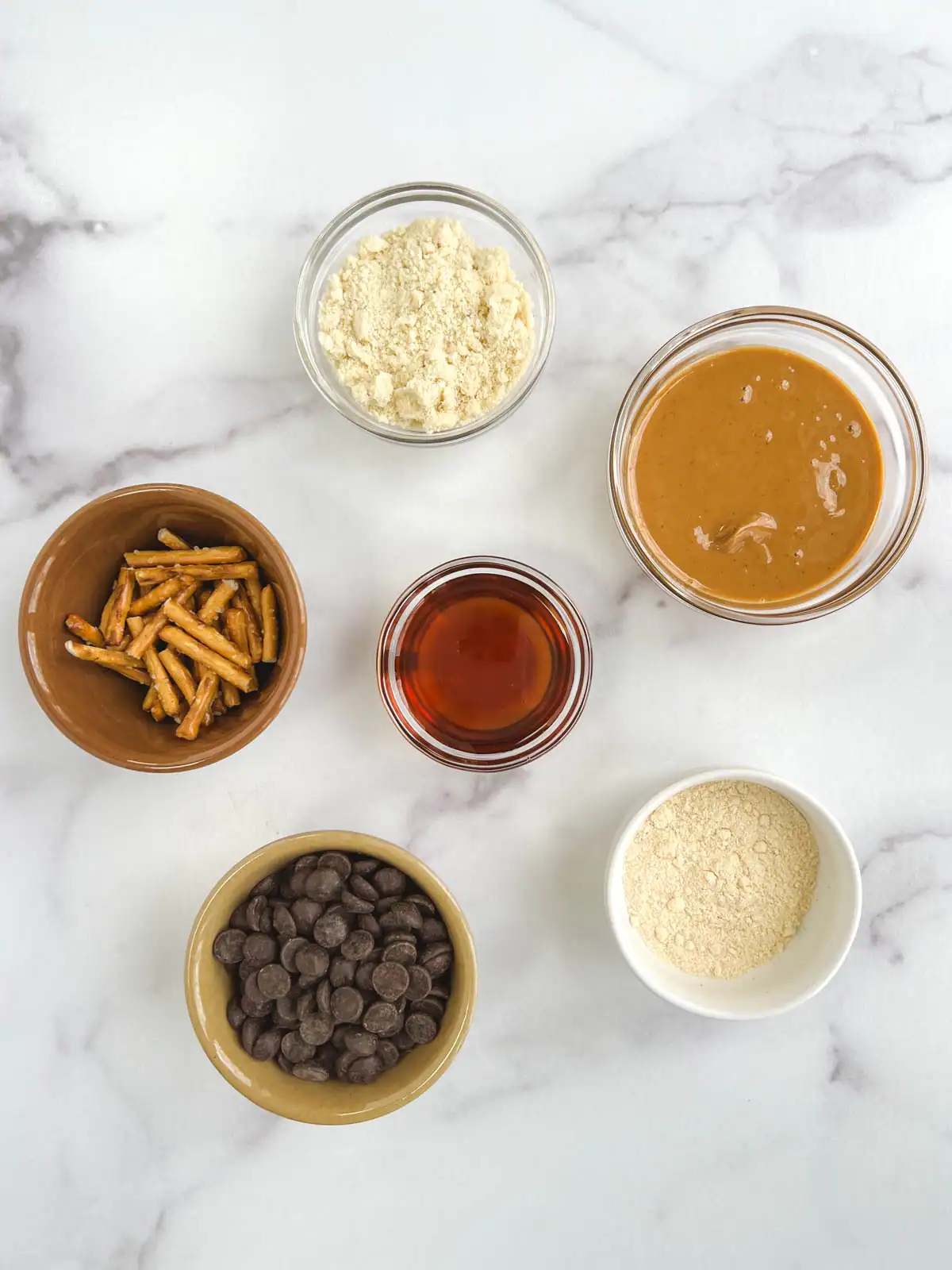 Ingredients for no-bake chocolate peanut butter balls.