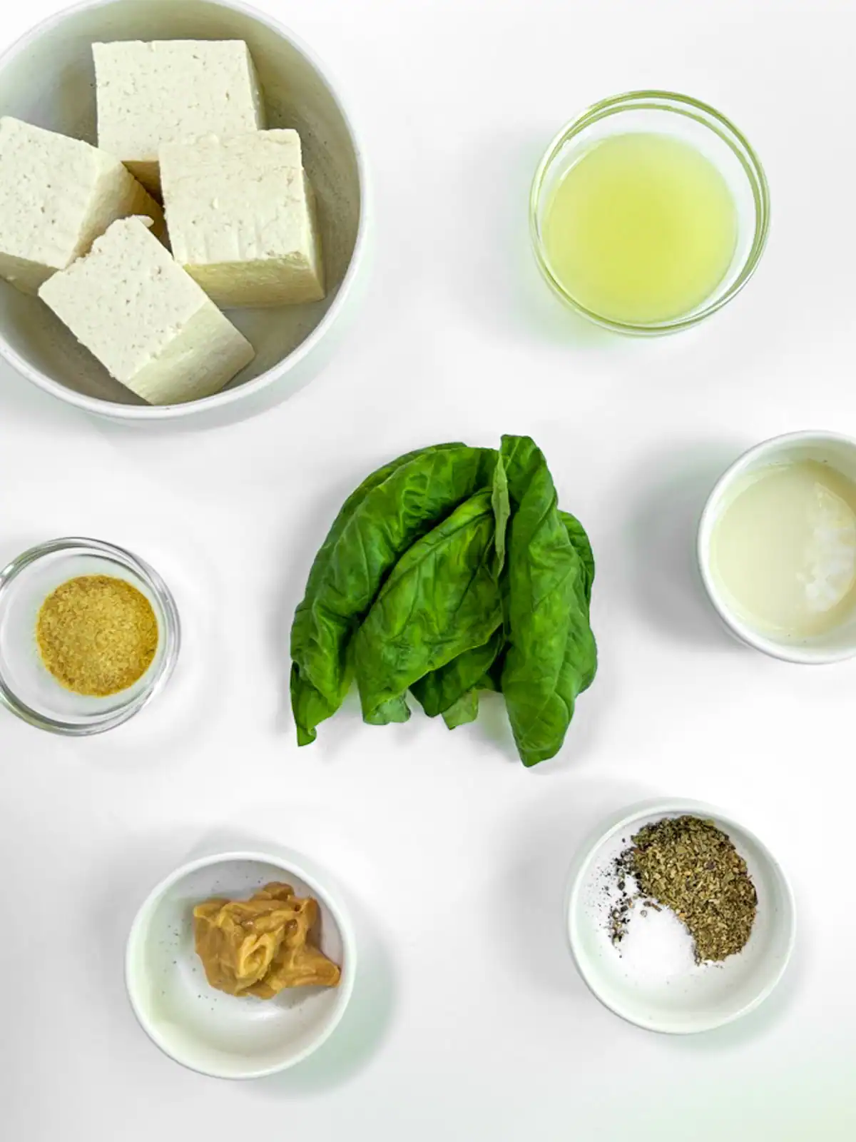Ingredients for vegan basil tofu ricotta.