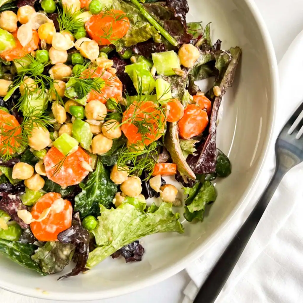 Chickpea Veggie Salad with Vegan Caesar Dressing
