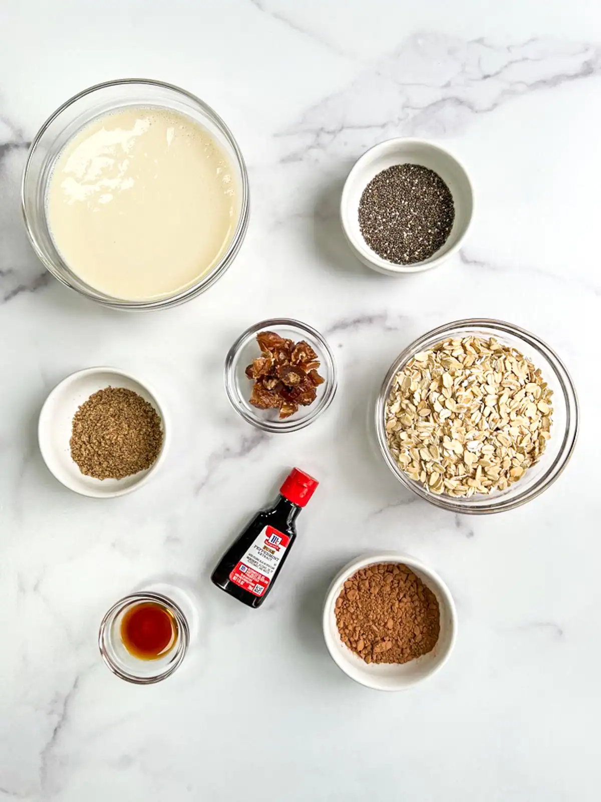 Ingredients for mint chocolate blended overnight oats.