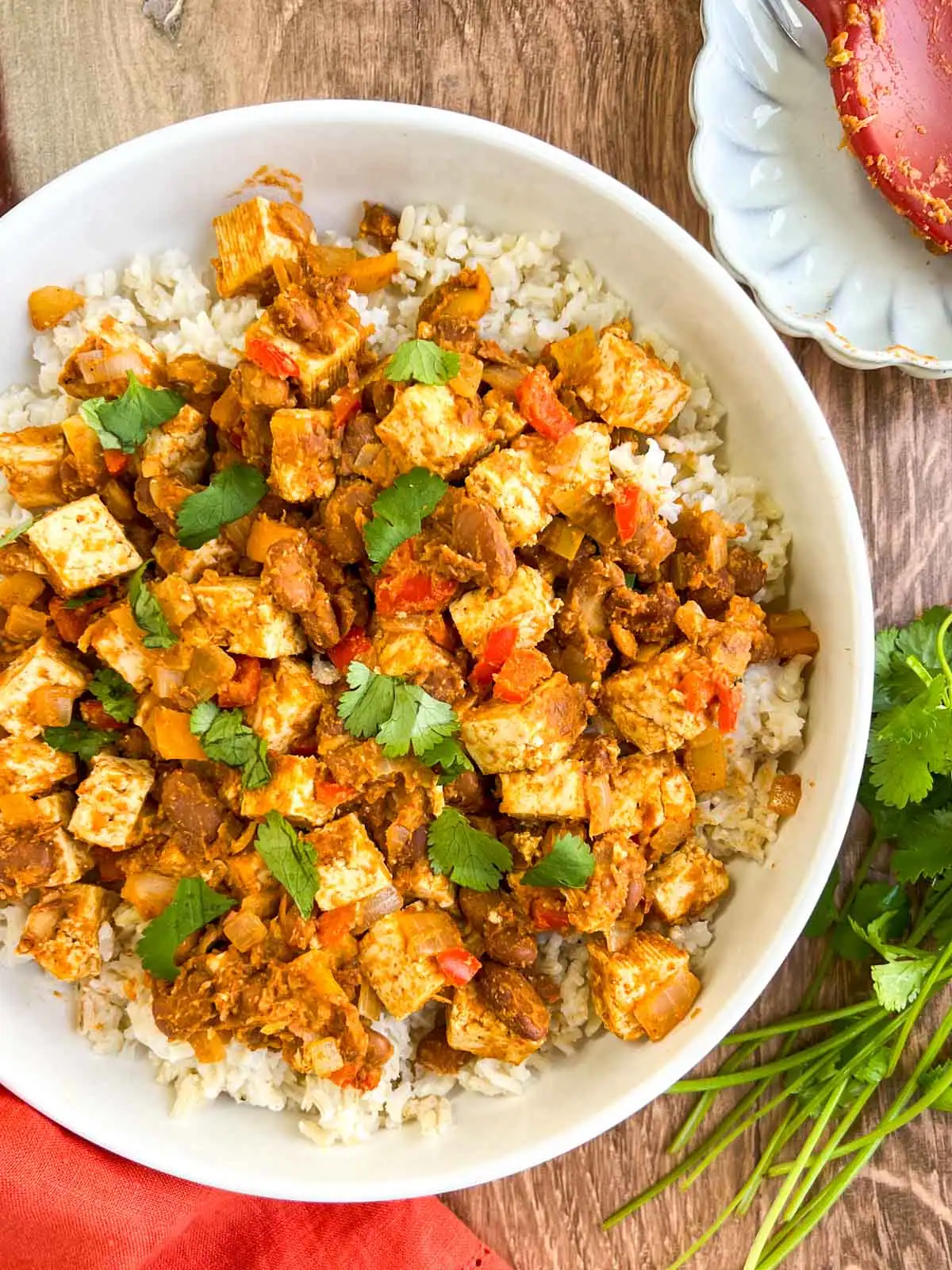 Tex-Mex skillet with tofu and pinto beans.